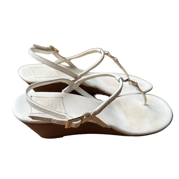 Tory Burch Emmy Dei Wedge White with Gold Hardware Sandals with 2" Heels… - Picture 7 of 8